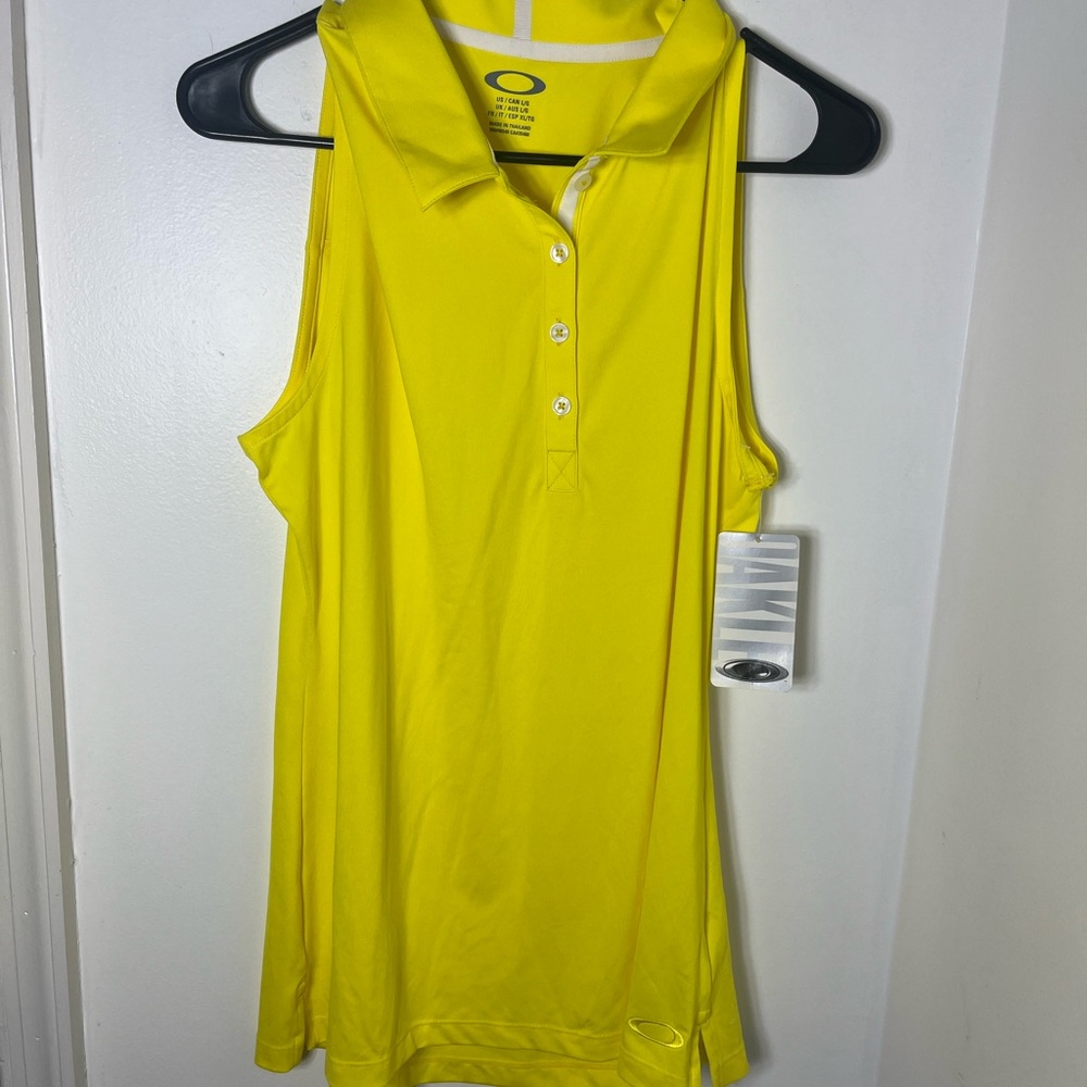 Oakley Womens Sleeveless Golf Polo Shirt Bright Yellow Large NWT Performance Top